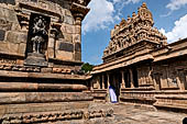 The great Chola temples of Tamil Nadu - The Airavatesvara temple of Darasuram. S-E corner of the temple facing the entrance gopura. 